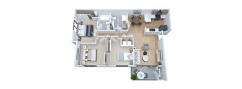 A top-down view of a well-organized apartment layout.