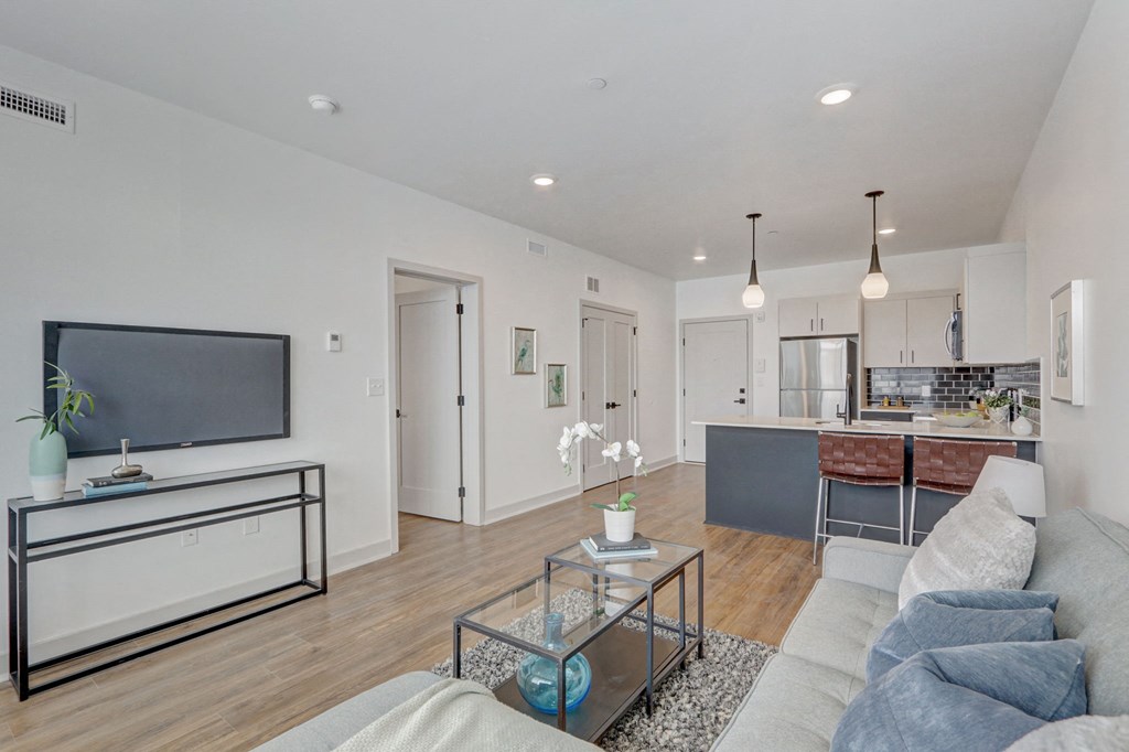 a living room with a couch and a coffee table