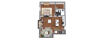 1 Bed Plus w/ Balcony - 3D