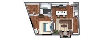 1 Bedroom Deluxe + Balcony - 817 sqft. - 3D