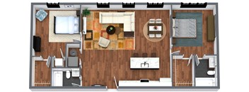 2 Bedroom 2 Bath - 3D
