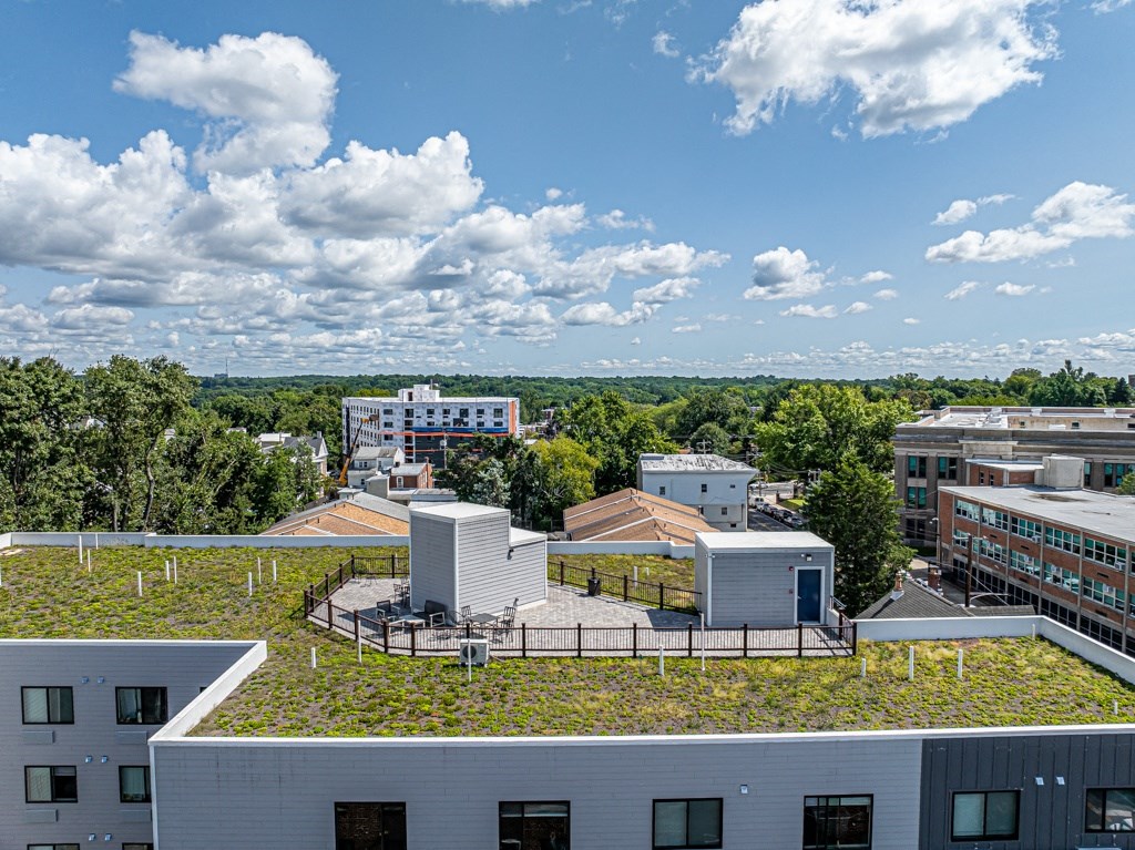 a green roof on a building in a city