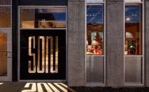 a building with a window with a sign on it