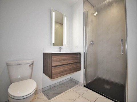 a bathroom with a toilet and a shower