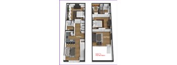 two views of a floor plan of a room with a door