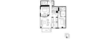 A floor plan of a house with a balcony and a laundry room.