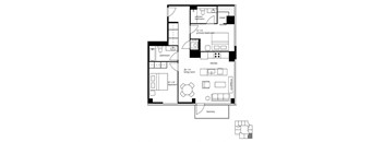 A black and white floor plan of a house with a balcony.
