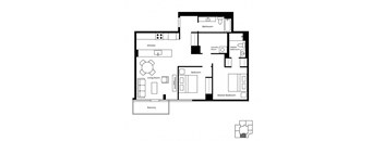 A black and white floor plan of a house with a balcony.