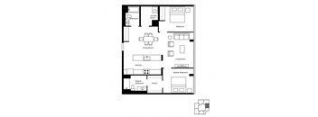 A floor plan of a house with a laundry room attached to the bathroom.