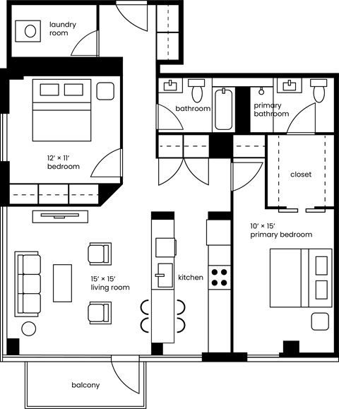 floor plan of 55 north luxury apartments to rent in the north end of boston