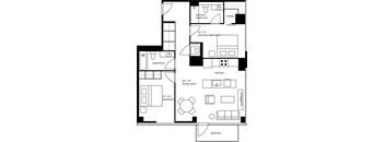 a floor plan of a small house with a kitchen and a living room
