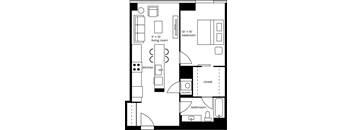 a floor plan of a small house with a kitchen and a living room