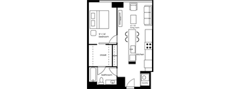 a floor plan of a small house with a kitchen and a living room