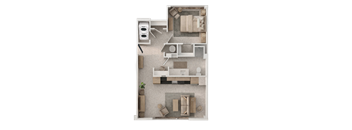A top-down view of a bathroom with a toilet, sink, and bathtub.