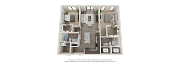 A 3D floor plan of a house with labeled rooms.