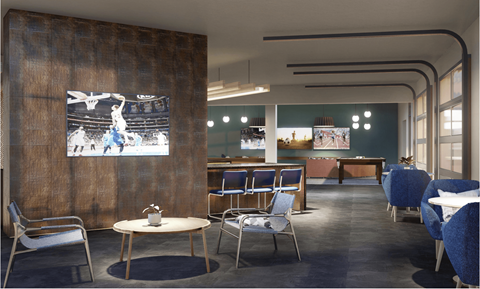 A room with a wooden wall and a painting of a man on a horse.