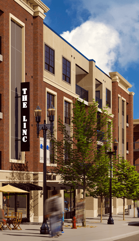 A building with a sign that says "The Linc" on it.