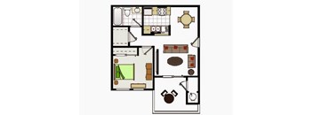 A floor plan of a house with a kitchen, living room, and bathroom.