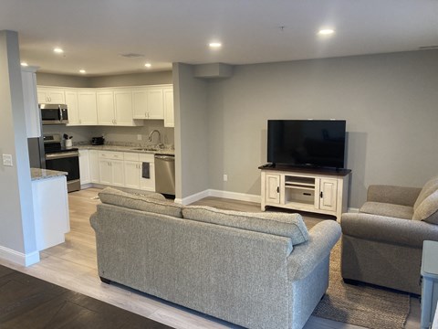 a living room with a couch and a tv