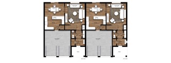 a floor plan of a room with two desks and chairs