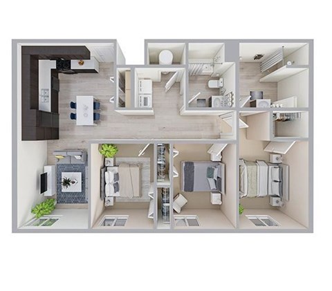 3 bed 2 bath Floor Plan at Union at 16th, Indiana, 46222