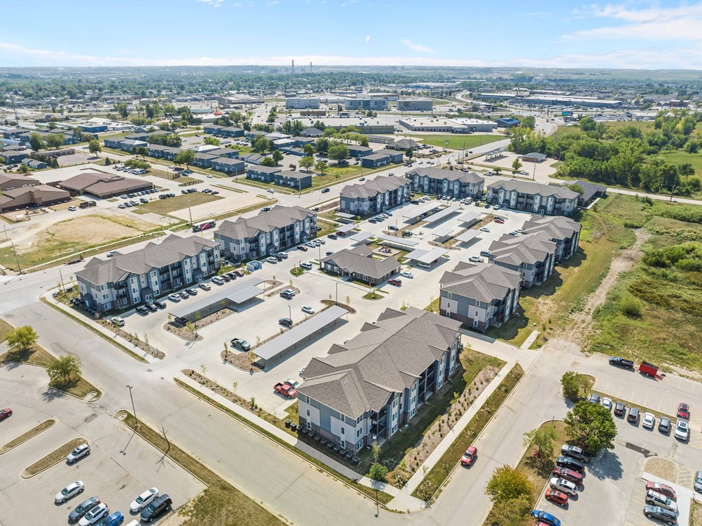 an aerial view of a row of houses in a suburban area  at Union at Wiley, Cedar Rapids, IA, 52404