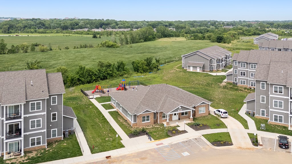 Aerial Building Exterior View at Union at the Loop, Lawrence, KS, 66046
