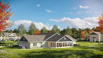 a rendering of a house with a porch and a lawn at Union at Oak Grove, Michigan
