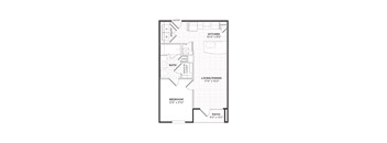 A black and white image of a floor plan for a small apartment.