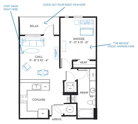 1 bed 1 bath A1A Floor Plan at Regatta Sloans Lake, Colorado, 80204