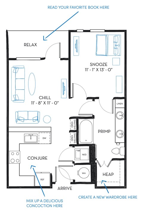 1 bed 1 bath A2A Floor Plan at Regatta Sloans Lake, Denver, CO