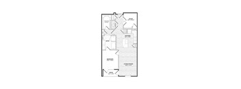 A black and white floor plan of a house with a study, kitchen, bath, bedroom, living/dining area, and patio.