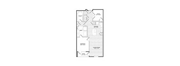 A black and white floor plan of a house with a living room, dining room, kitchen, bathroom, and bedroom.