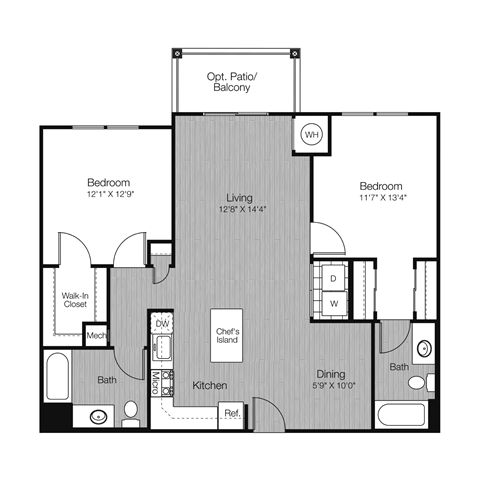 a floor plan of a bedroom apartment at West 130, West Hempstead, NY