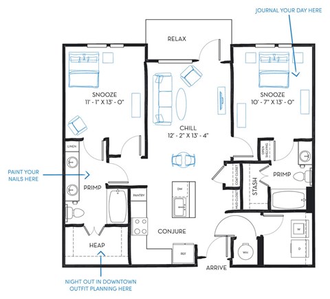 2 bed 2 bath B2B Floor Plan at Regatta Sloans Lake, Denver Colorado