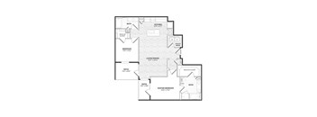 A black and white image of a house floor plan.