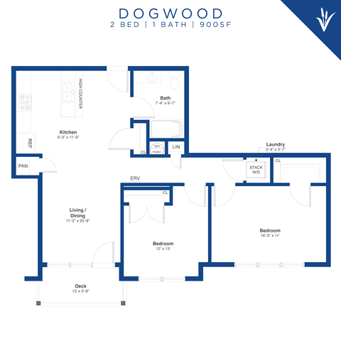 a floor plan of dogwood 2 bed 1 bath