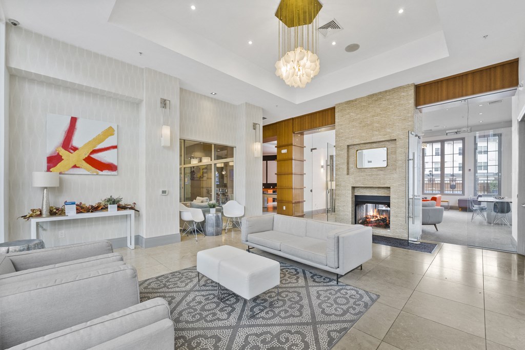 a view of the lobby with a fireplace at Harbor Pointe, Bayonne