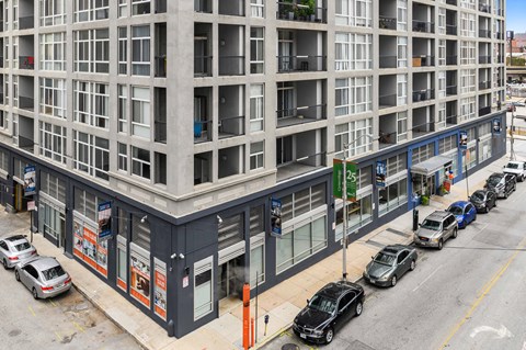 A street view of a building with cars parked in front.at 222 Saratoga, Maryland