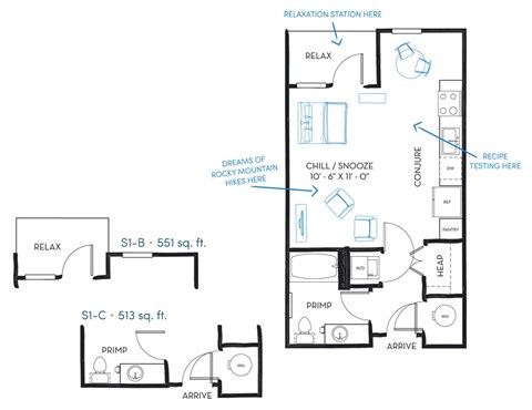 Studio 1 bath S1 Floor Plan at Regatta Sloans Lake, Denver, CO