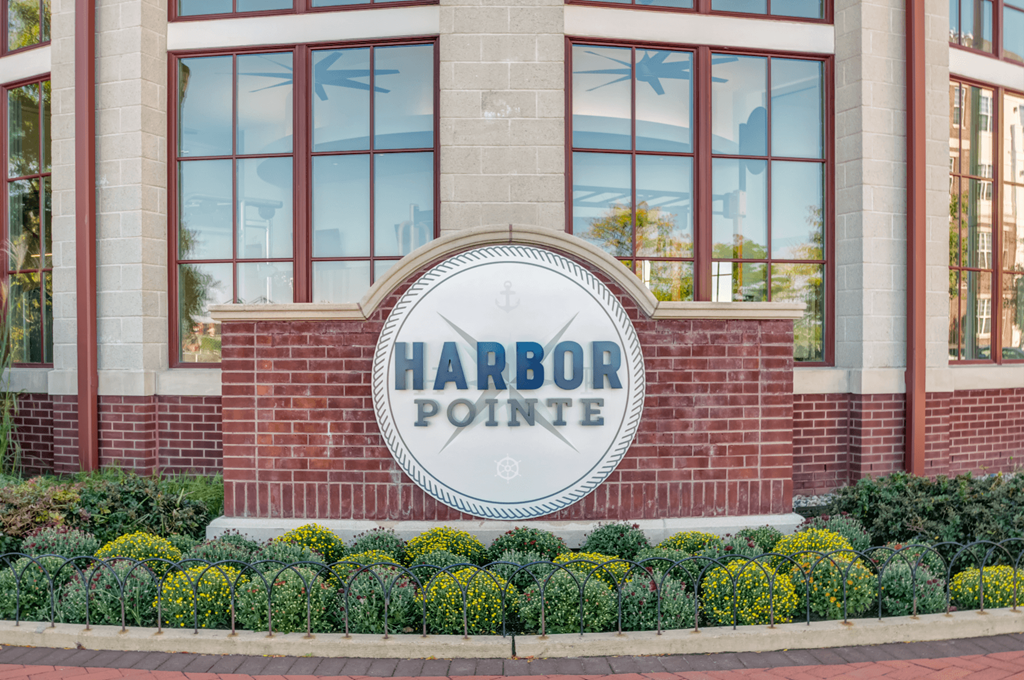 Harbor Pointe monument sign by leasing office  at Harbor Pointe, Bayonne, New Jersey