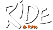 A white and green logo with the word RIDE and a small orange circle with the word RINO.