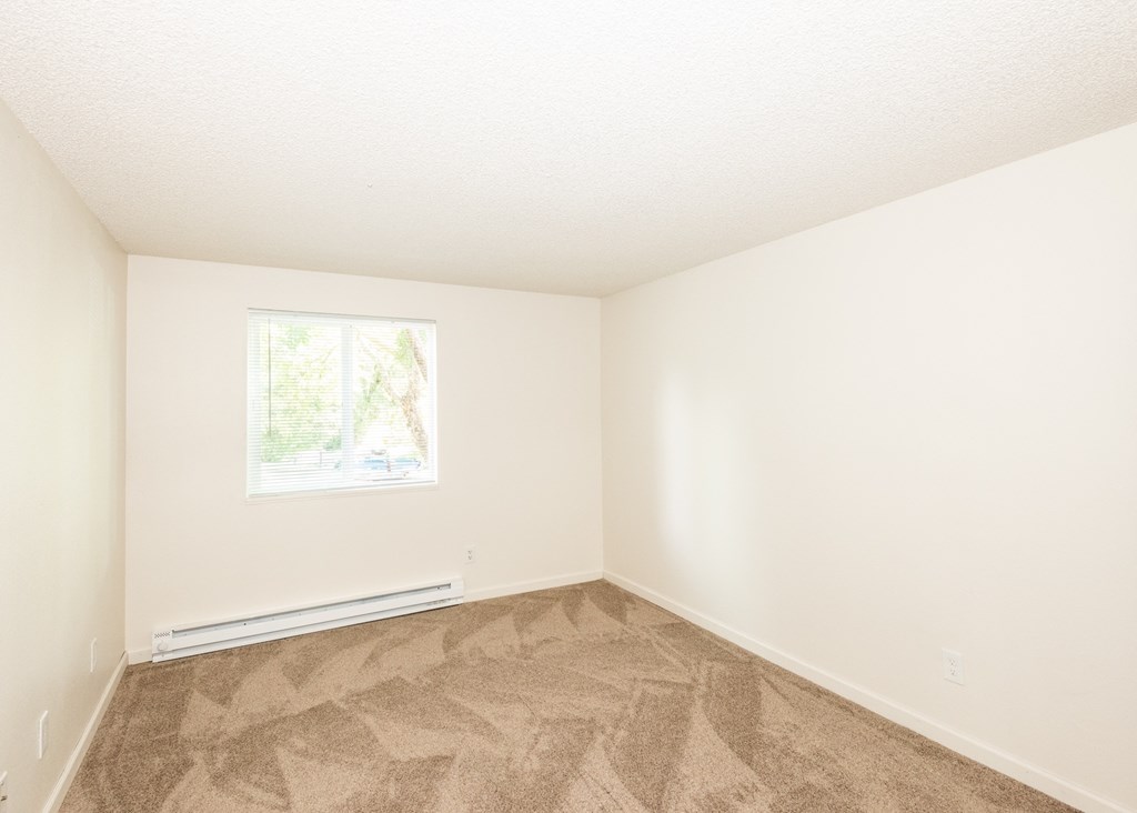 an empty room with carpet and a window