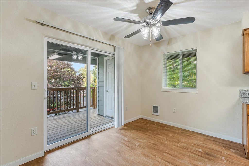 Cascade Woods sliding glass door and ceiling fan