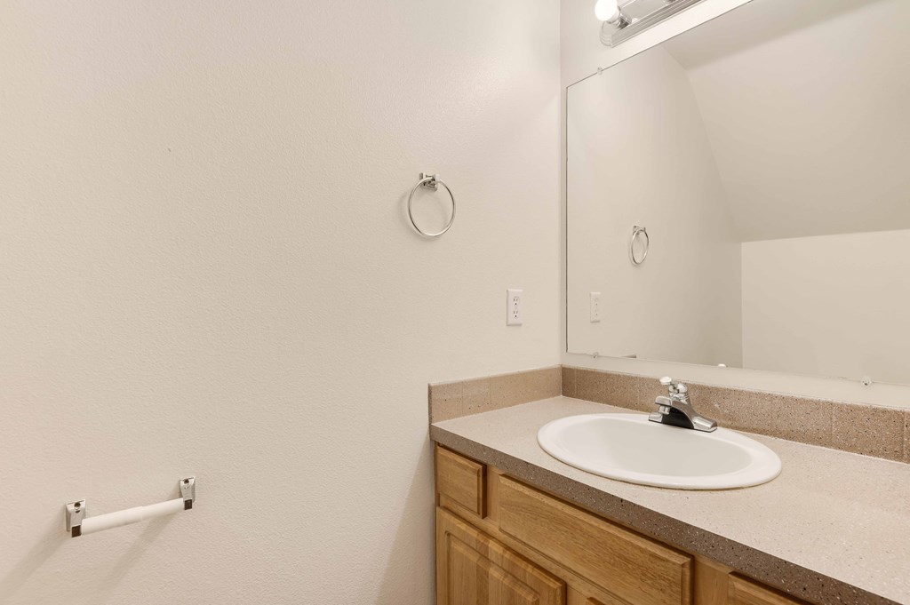 a bathroom with a sink and mirror
