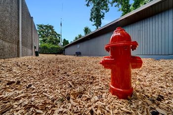 a red fire hydrant in front of a building