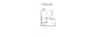 A floor plan of a one bedroom apartment with a living room and a bedroom.