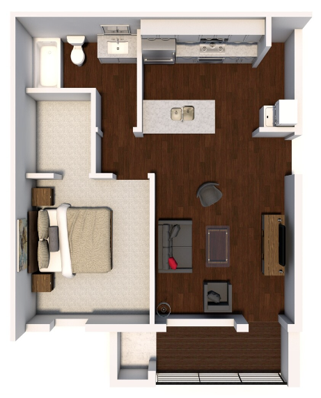 a drawing of the 1 bedroom floor plan