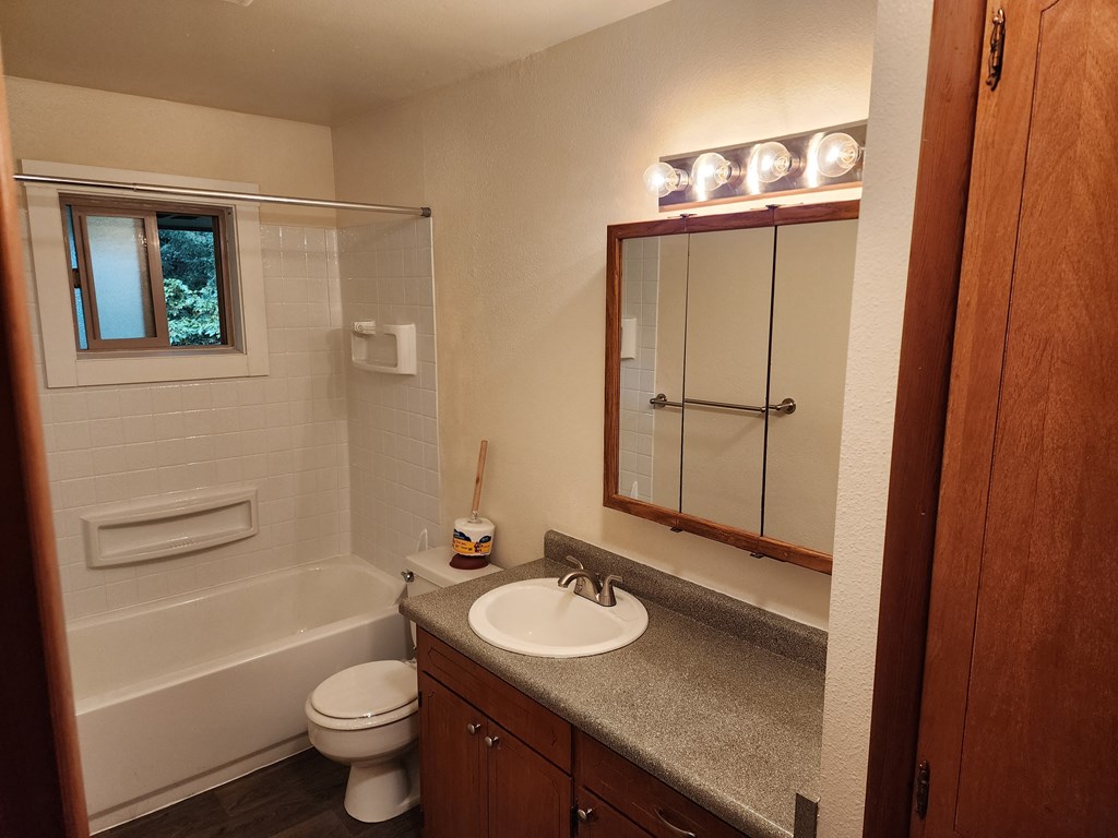a bathroom with a sink toilet and a mirror