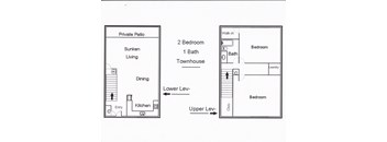Two bedroom one bathroom floorplan